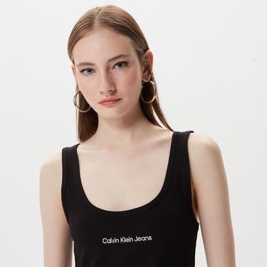  Calvin Klein Jeans Institutional Strappy Top Kadın Siyah Kolsuz T-Shirt
