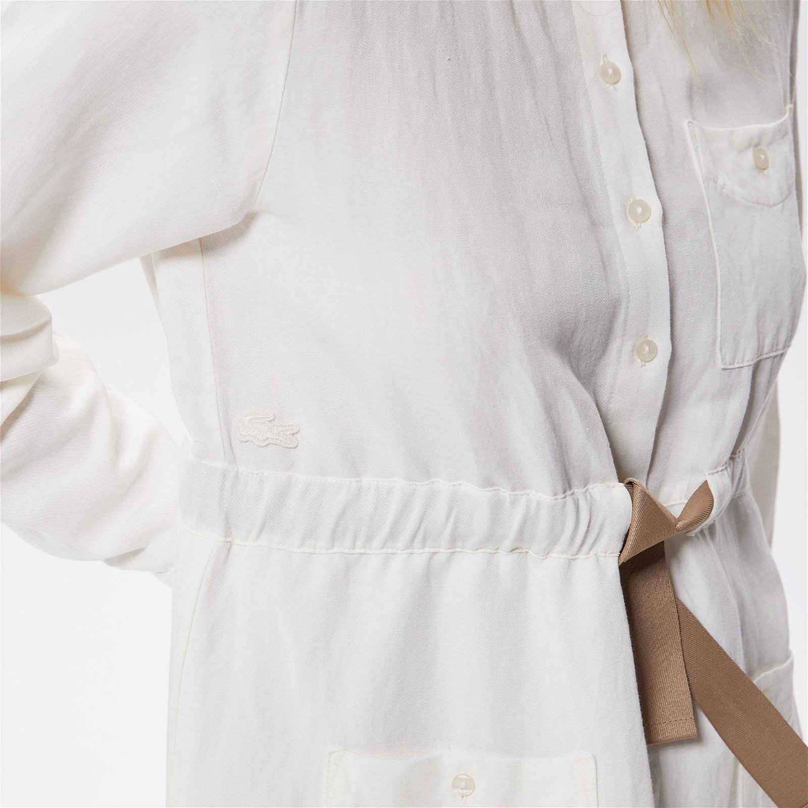 Lacoste Kadın Relaxed Fit Uzun Kollu Gömlek Yaka Beyaz Elbise