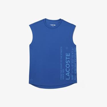  Lacoste Active Kadın Loose Fit Kolsuz Bisiklet Yaka Baskılı Koyu Mavi T-Shirt