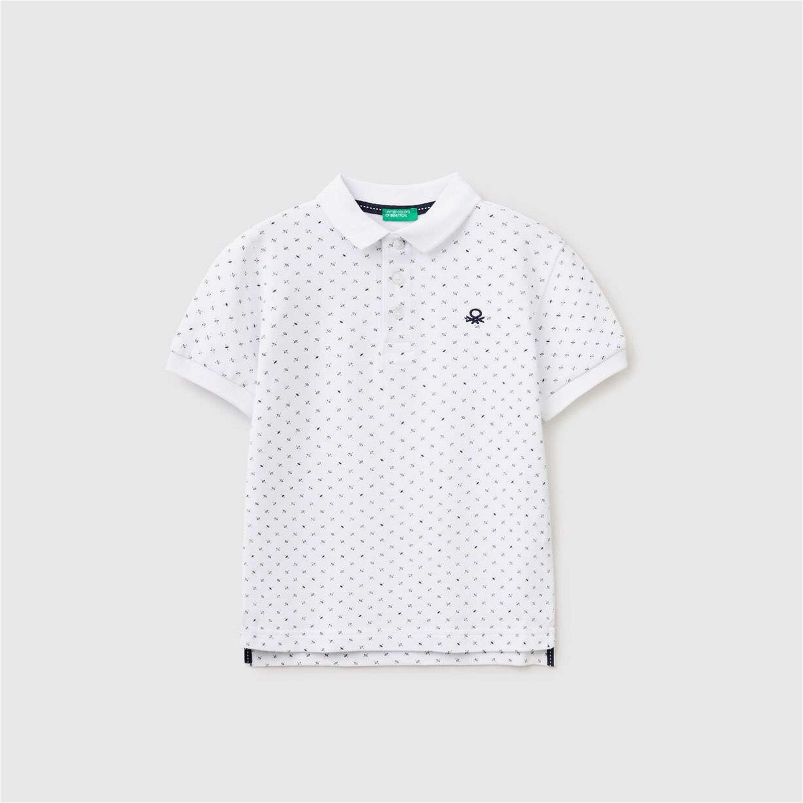 Benetton Mikro Baskılı Logolu Polo Çocuk Beyaz T-Shirt