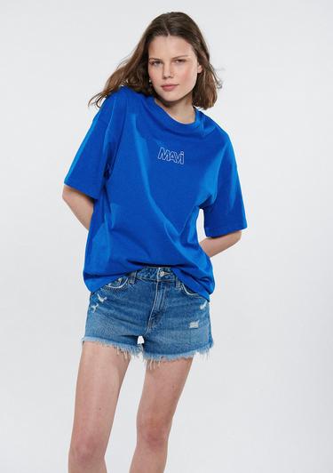  Mavi Mavi Logo Baskılı Mavi Tişört Oversize / Geniş Kesim 1611592-70910