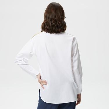  Lacoste Kadın Oversize Renk Bloklu Beyaz Gömlek