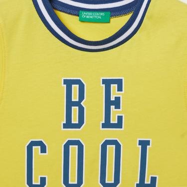  Benetton Slogan Baskılı Çocuk Sarı T-Shirt