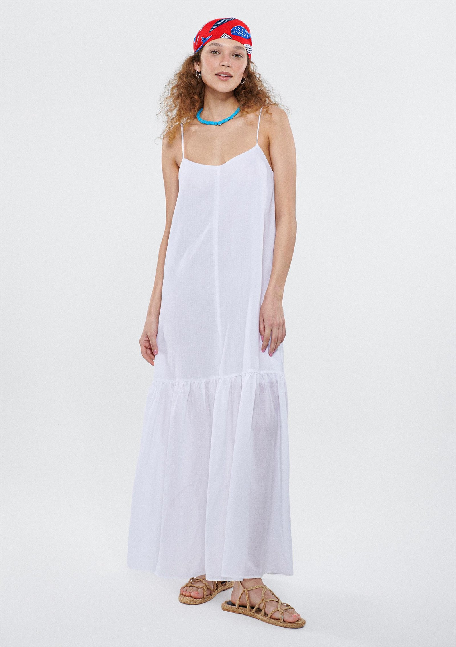Mavi Uzun Beyaz Elbise 1310360-620