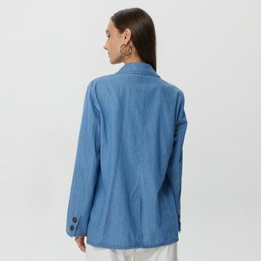  Benetton Tek Düğmeli Şamre Kumaş Kadın Mavi Ceket