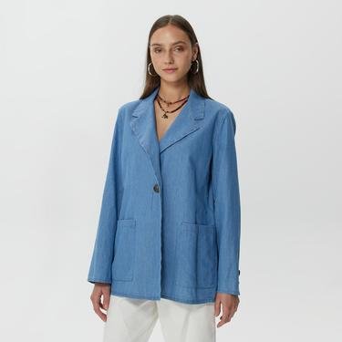  Benetton Tek Düğmeli Şamre Kumaş Kadın Mavi Ceket