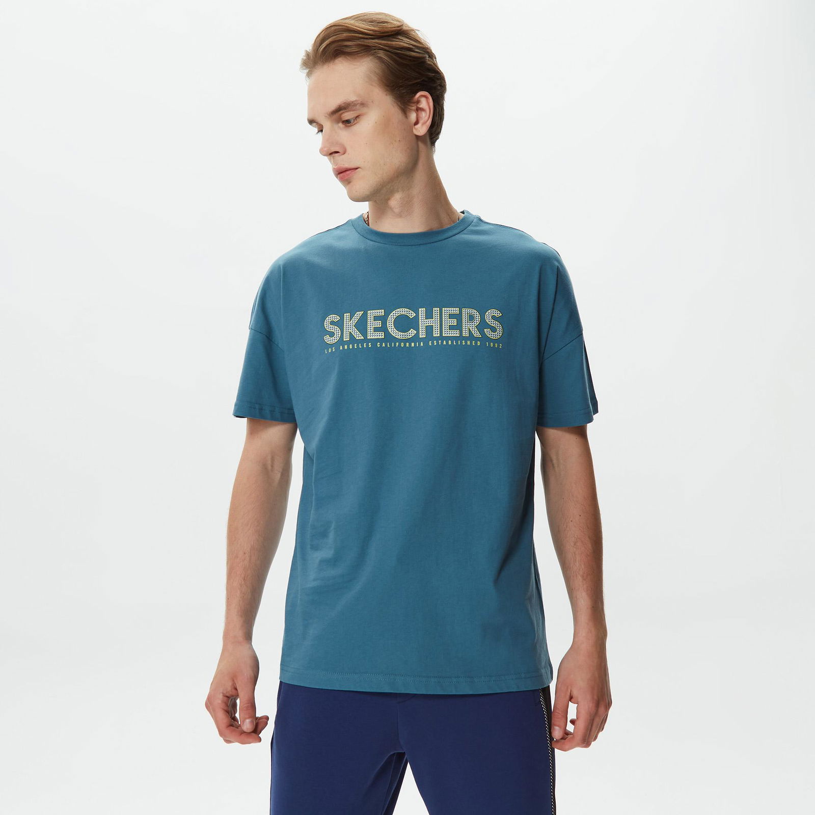 Skechers Graphic Big Logo Erkek Mavi T-Shirt