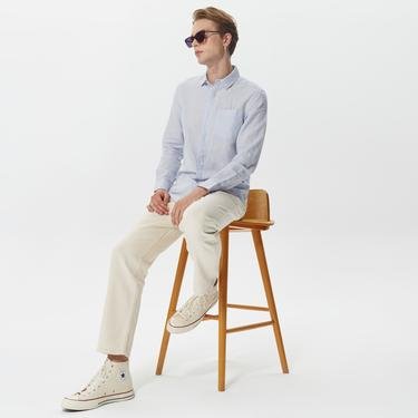  Calvin Klein Linen Cotton Regular Erkek Mavi Gömlek