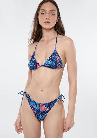  Mavi Tropik Çiçek Baskılı Lacivert Bikini Üstü 1911529-30717