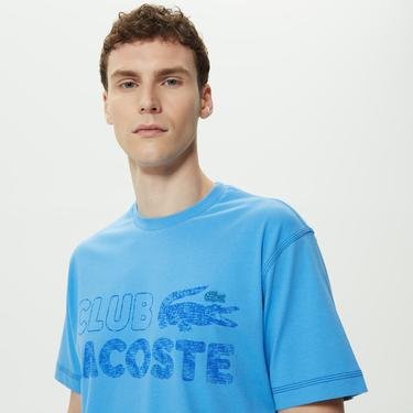  Lacoste Erkek Relaxed Fit Organik Pamuk Bisiklet Yaka Baskılı Mavi T-Shirt