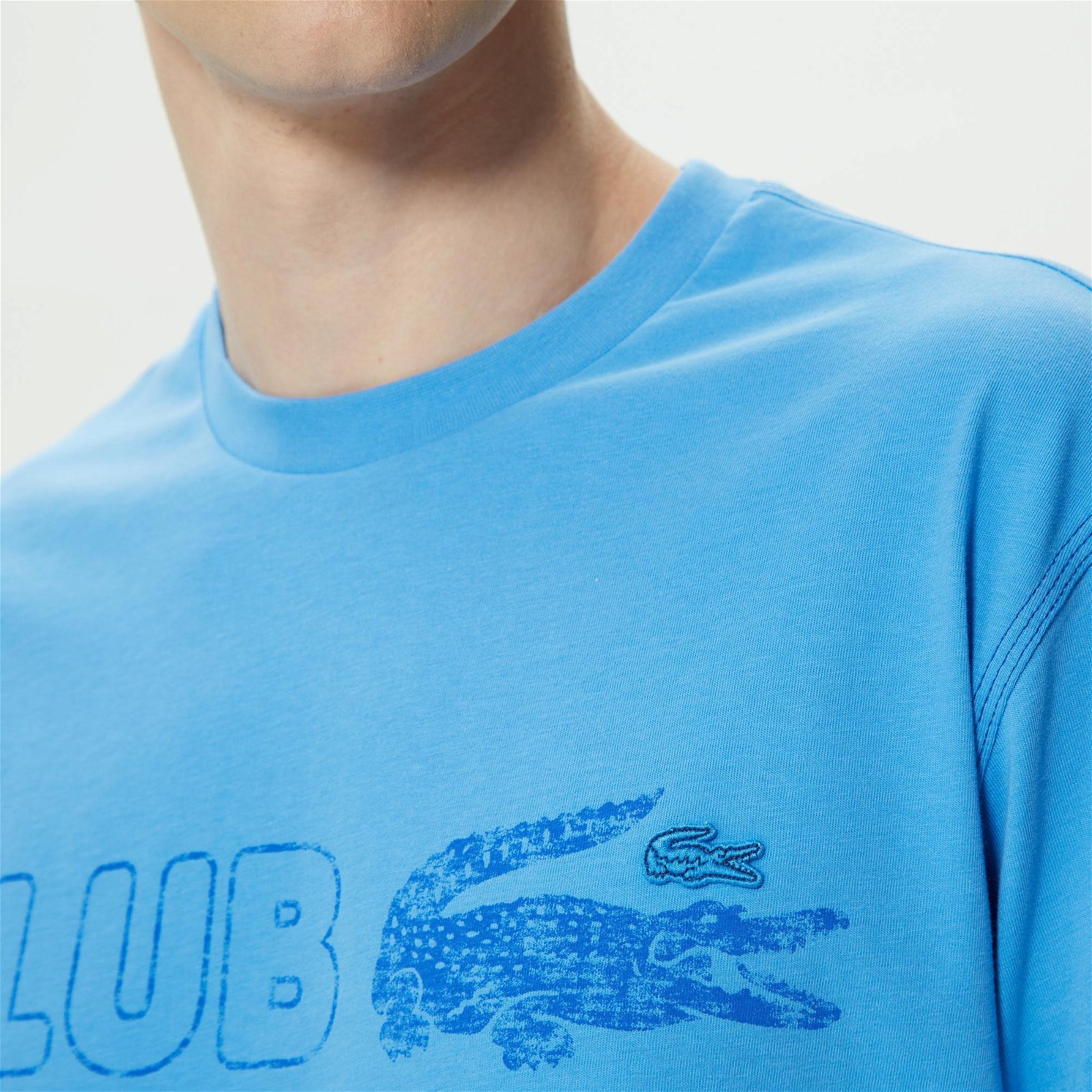Lacoste Erkek Relaxed Fit Organik Pamuk Bisiklet Yaka Baskılı Mavi T-Shirt