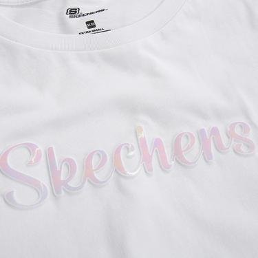  Skechers Graphic Crew Neck Kadın Beyaz T-Shirt