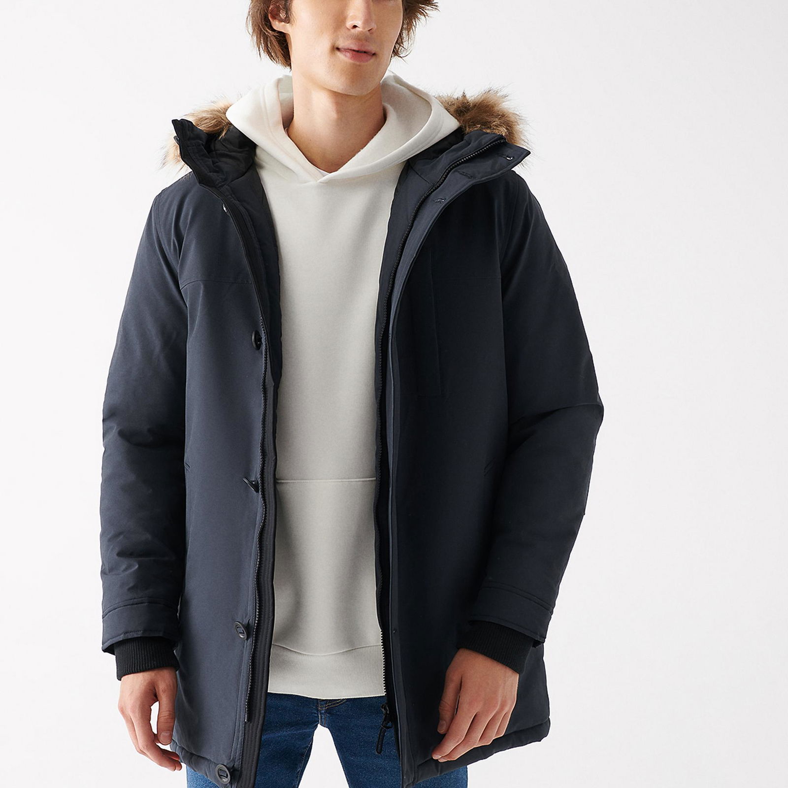 Mavi Kapüşonlu Gri Parka Regular Fit / Normal Kesim 010463-34332
