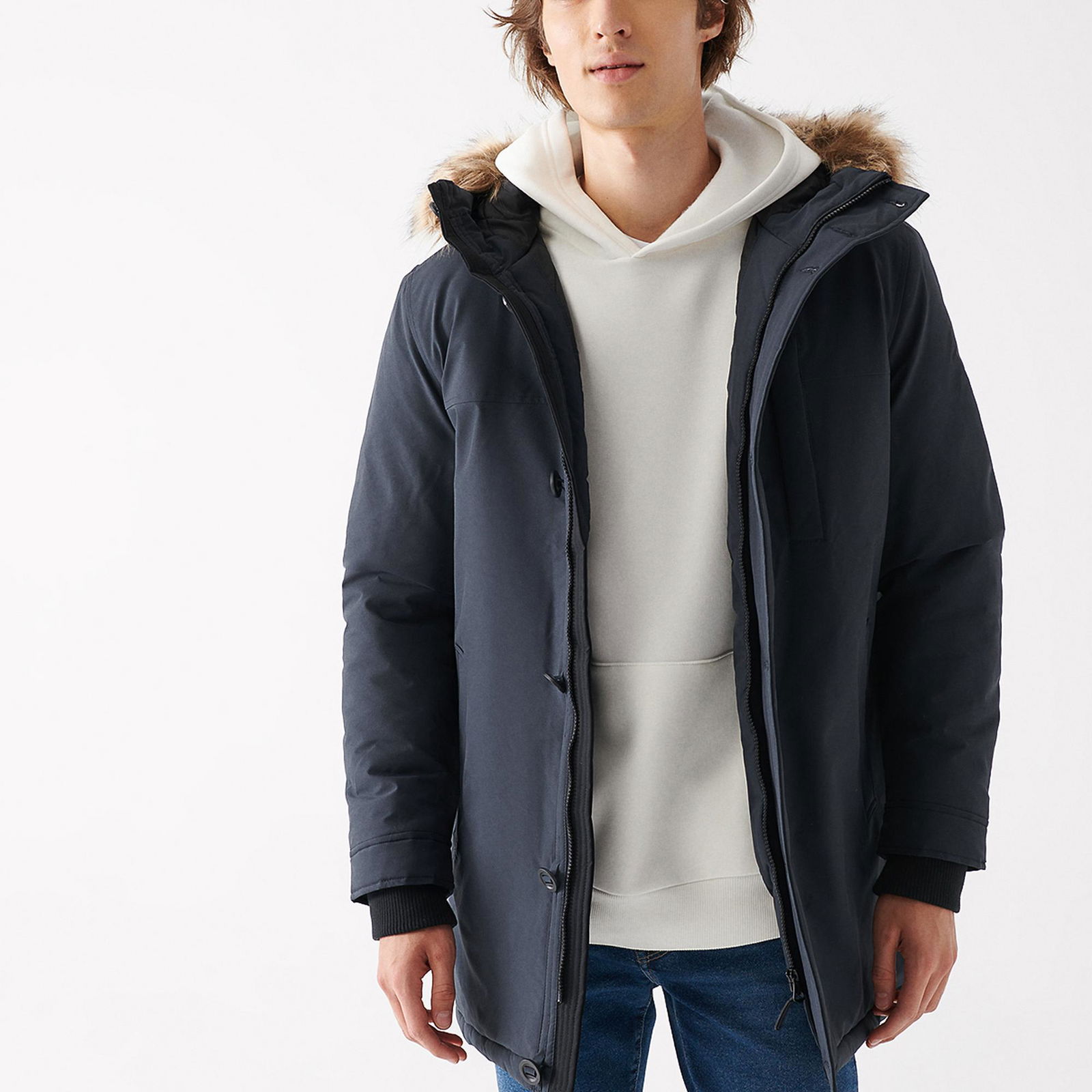 Mavi Kapüşonlu Gri Parka Regular Fit / Normal Kesim 010463-34332