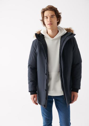  Mavi Kapüşonlu Gri Parka Regular Fit / Normal Kesim 010463-34332