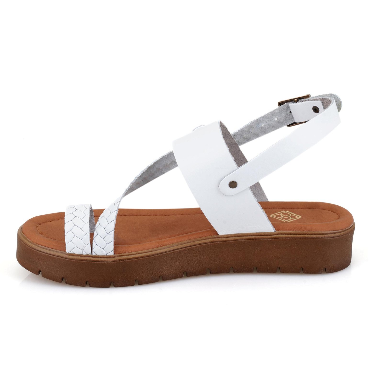 Reiner Beyaz Kadın Ayarlanabilir Tokalı Deri Sandalet