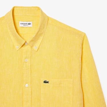  Lacoste Erkek Regular Fit Düğmeli Yaka Keten Sarı Gömlek