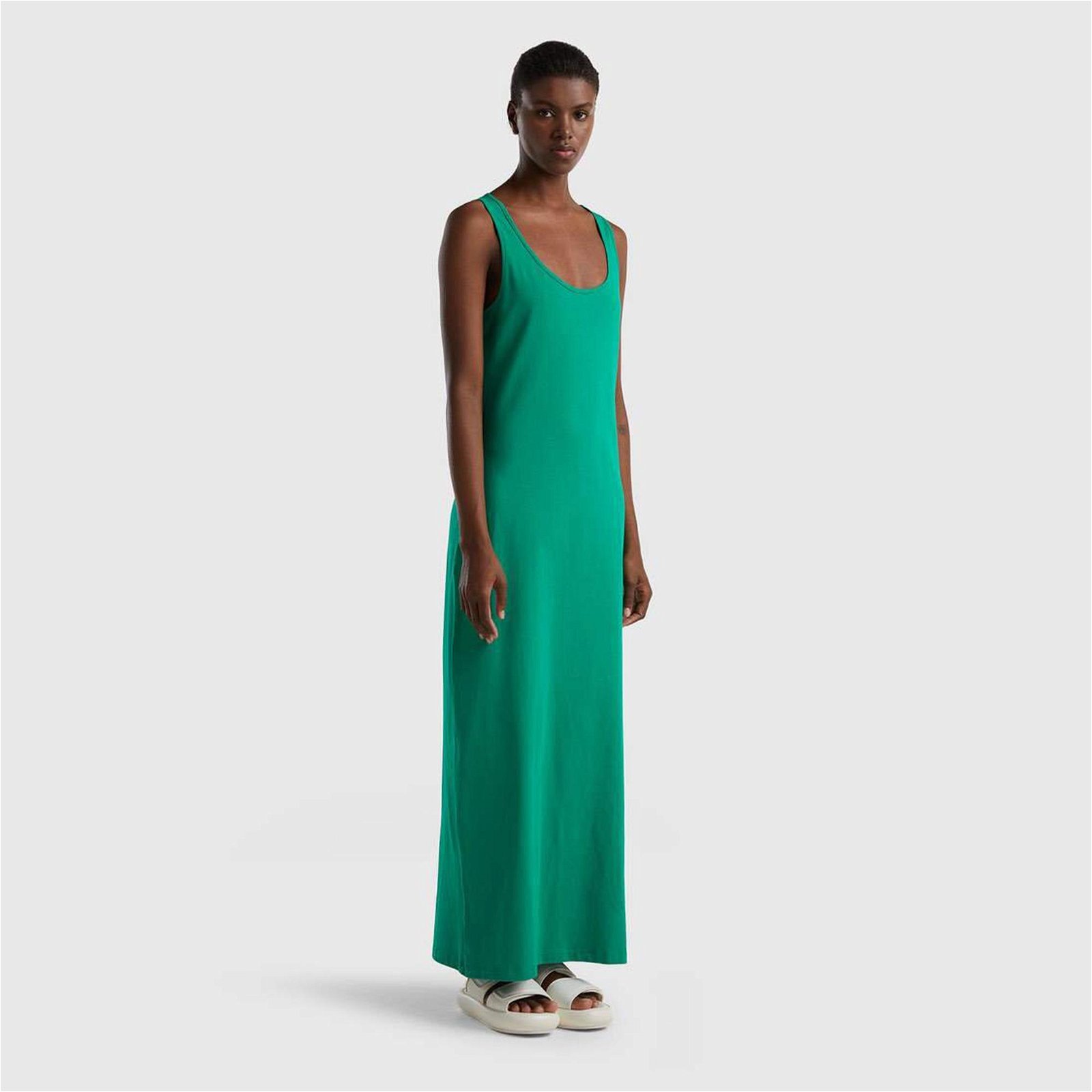 Benetton Kolsuz Uzun Kadın Yeşil Elbise