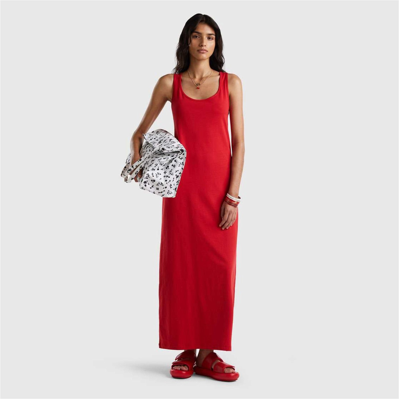 Benetton Kolsuz Uzun Kadın Kırmızı Elbise