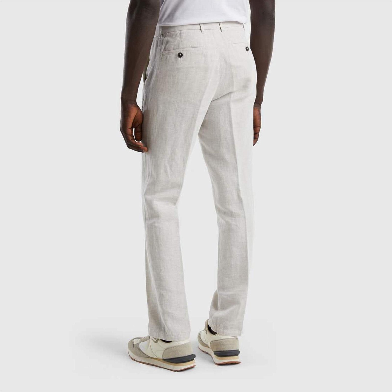 Benetton Keten Karışımlı Regular Fit Chino Erkek Beyaz Pantolon