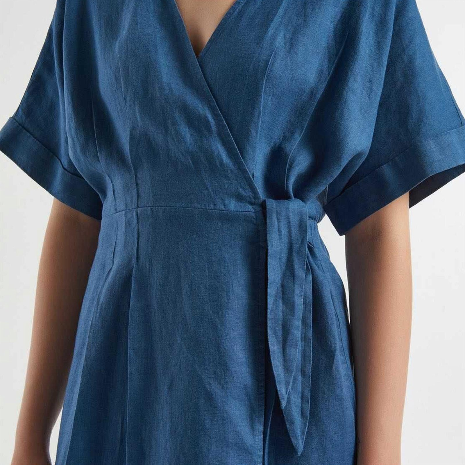 Benetton Kimono Kollu Beli Büzgülü Kadın Lacivert Elbise
