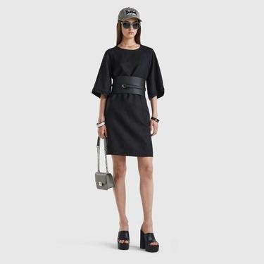  Benetton Raglan Kol Regular Fit Kadın Siyah Elbise