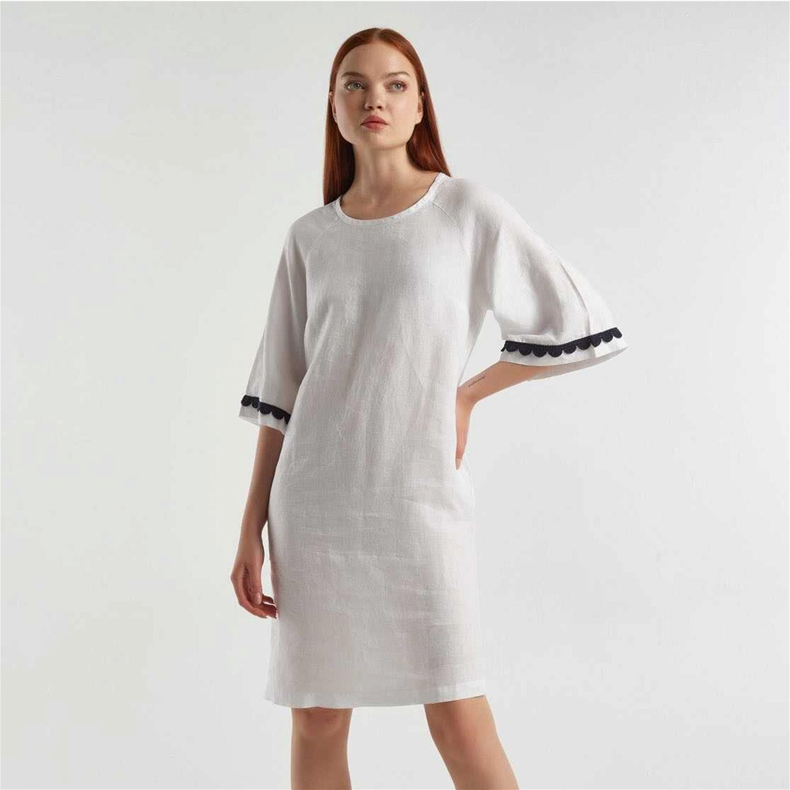 Benetton Raglan Kol Regular Fit Kadın Beyaz Elbise