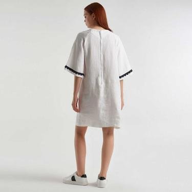  Benetton Raglan Kol Regular Fit Kadın Beyaz Elbise