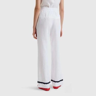  Benetton Dantel Detaylı Beli Lastikli Kadın Beyaz Pantolon