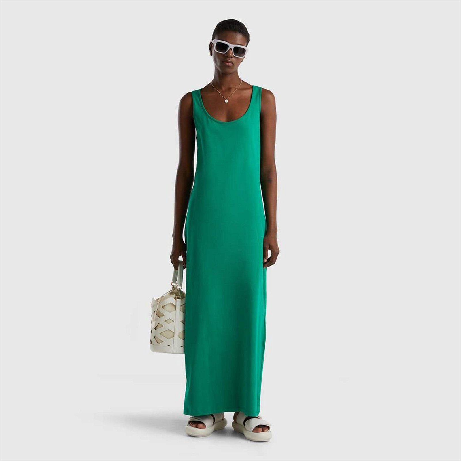 Benetton Kolsuz Uzun Kadın Yeşil Elbise