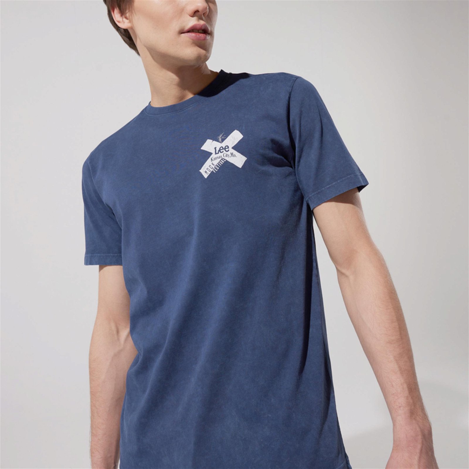 Lee Bisiklet Yaka Erkek Mavi T-Shirt