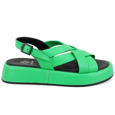  Lizette Yeşil Kadın Dolgu Tabanlı Deri Sandalet