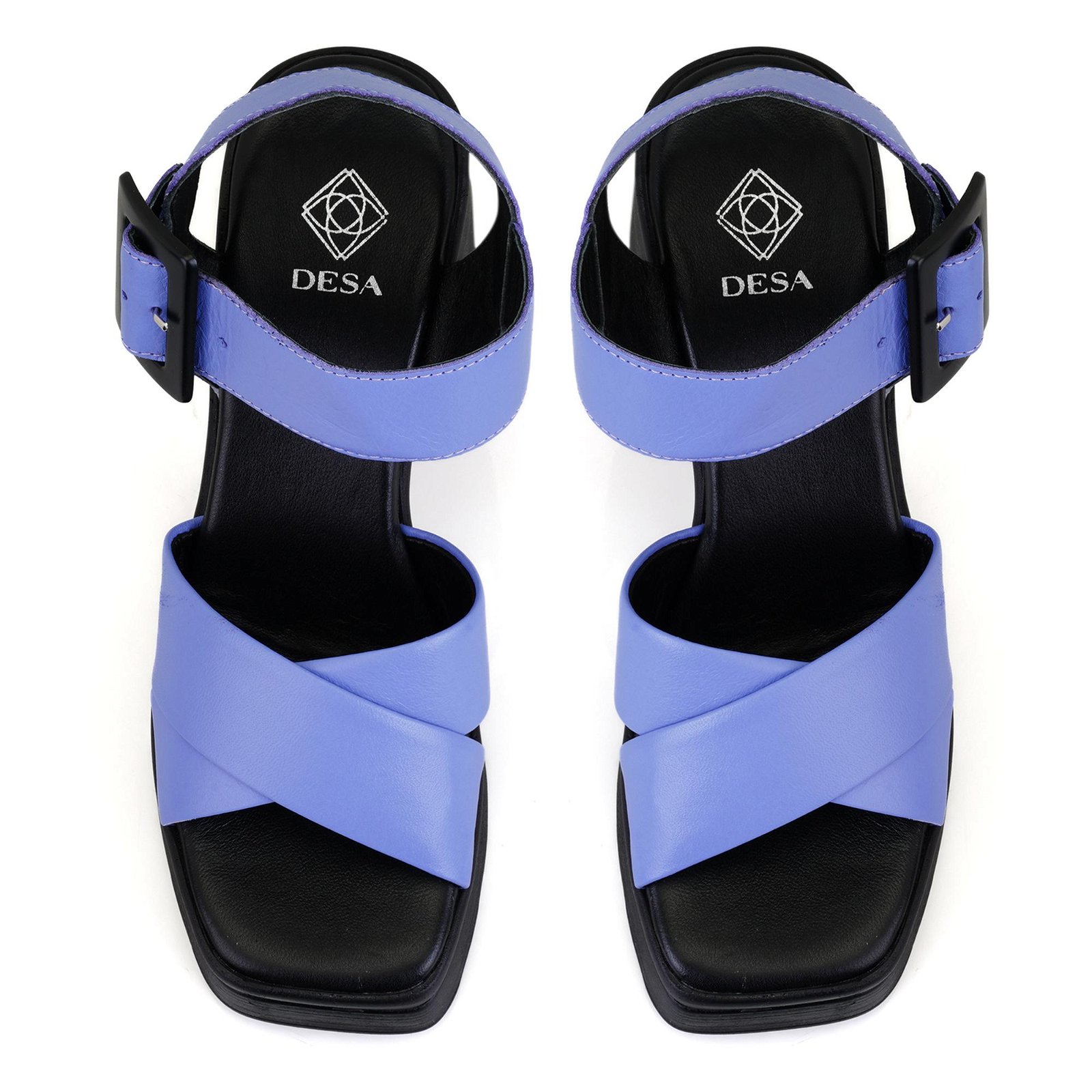 Lilian Mavi Kadın Platform Topuklu Deri Sandalet