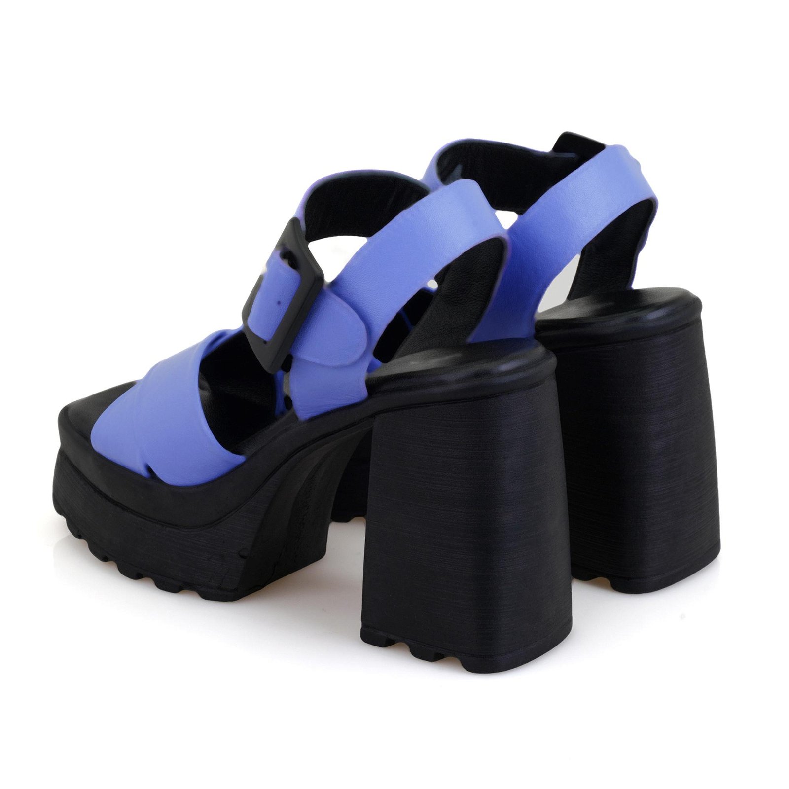 Lilian Mavi Kadın Platform Topuklu Deri Sandalet