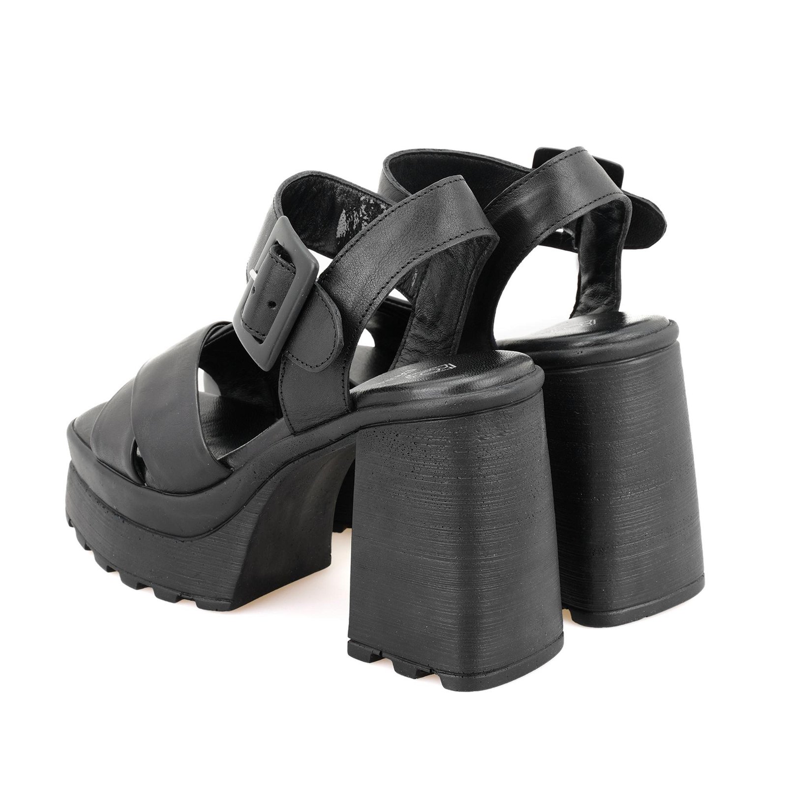 Lilian Siyah Kadın Platform Topuklu Deri Sandalet