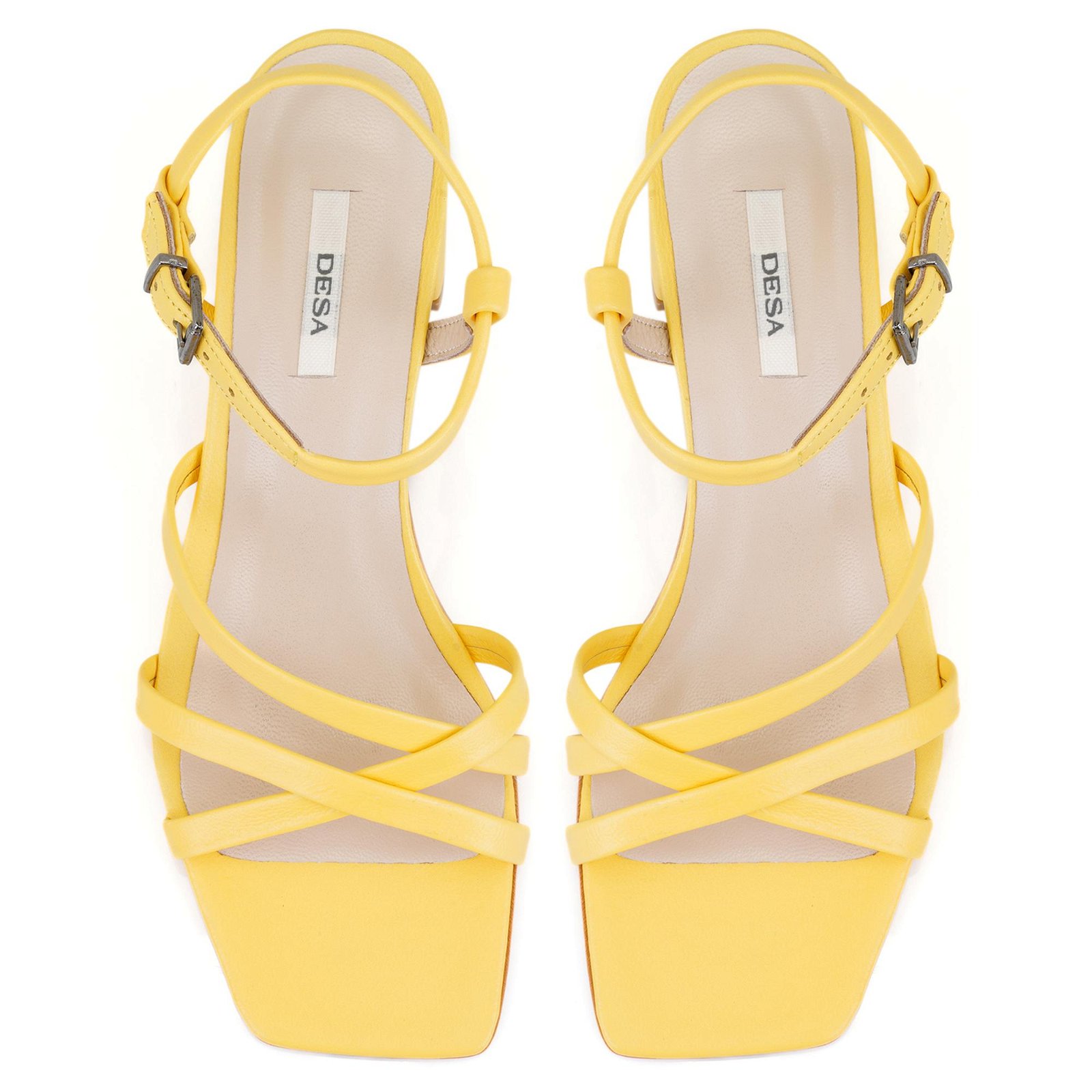 Talia Sarı Kadın Ayarlanabilir Tokalı Topuklu Deri Sandalet
