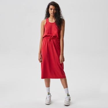  Lacoste Kadın Loose Fit Kolsuz V Yaka Kırmızı Elbise