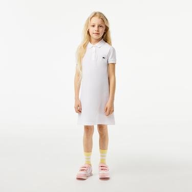  Lacoste Kız Çocuk Polo Yaka Beyaz Elbise