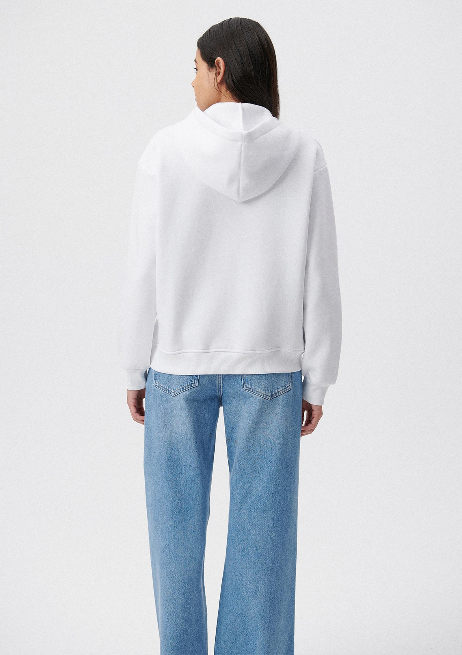 Mavi Kapüşonlu Beyaz Basic Sweatshirt 167299-70000