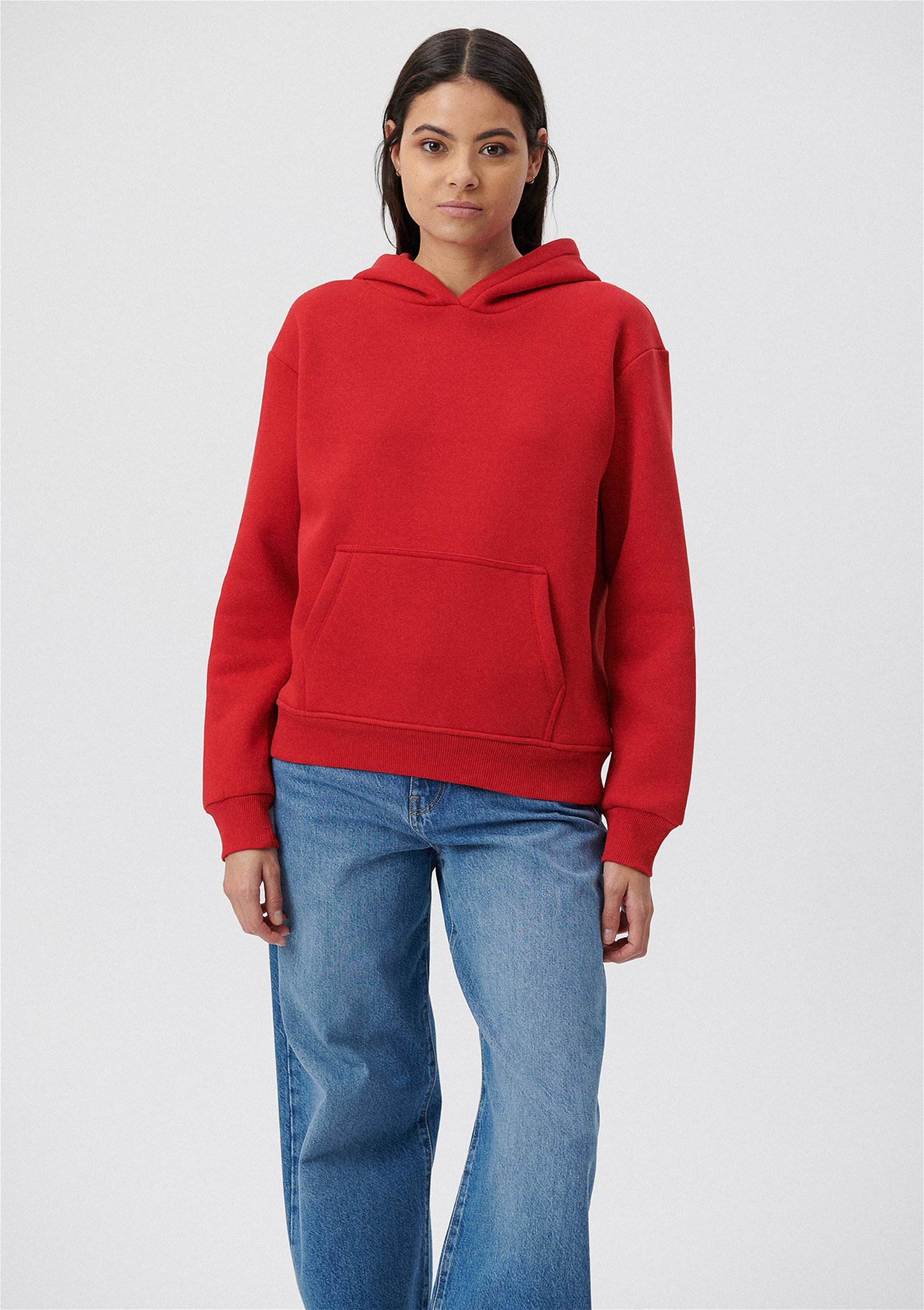 Mavi Kapüşonlu Kırmızı Basic Sweatshirt 167299-82054