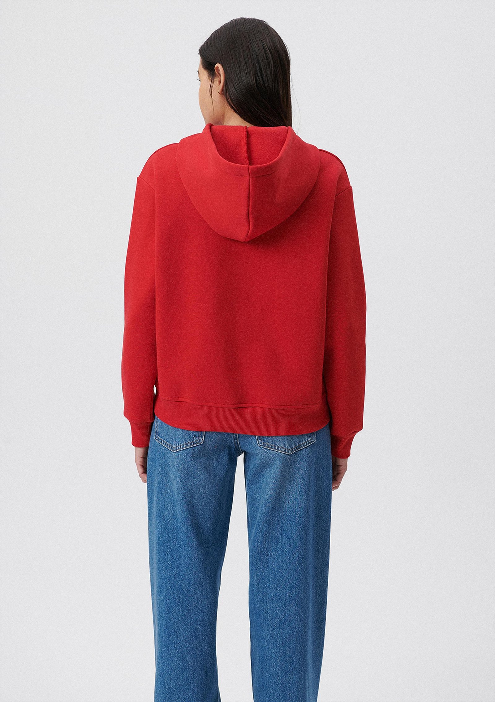 Mavi Kapüşonlu Kırmızı Basic Sweatshirt 167299-82054