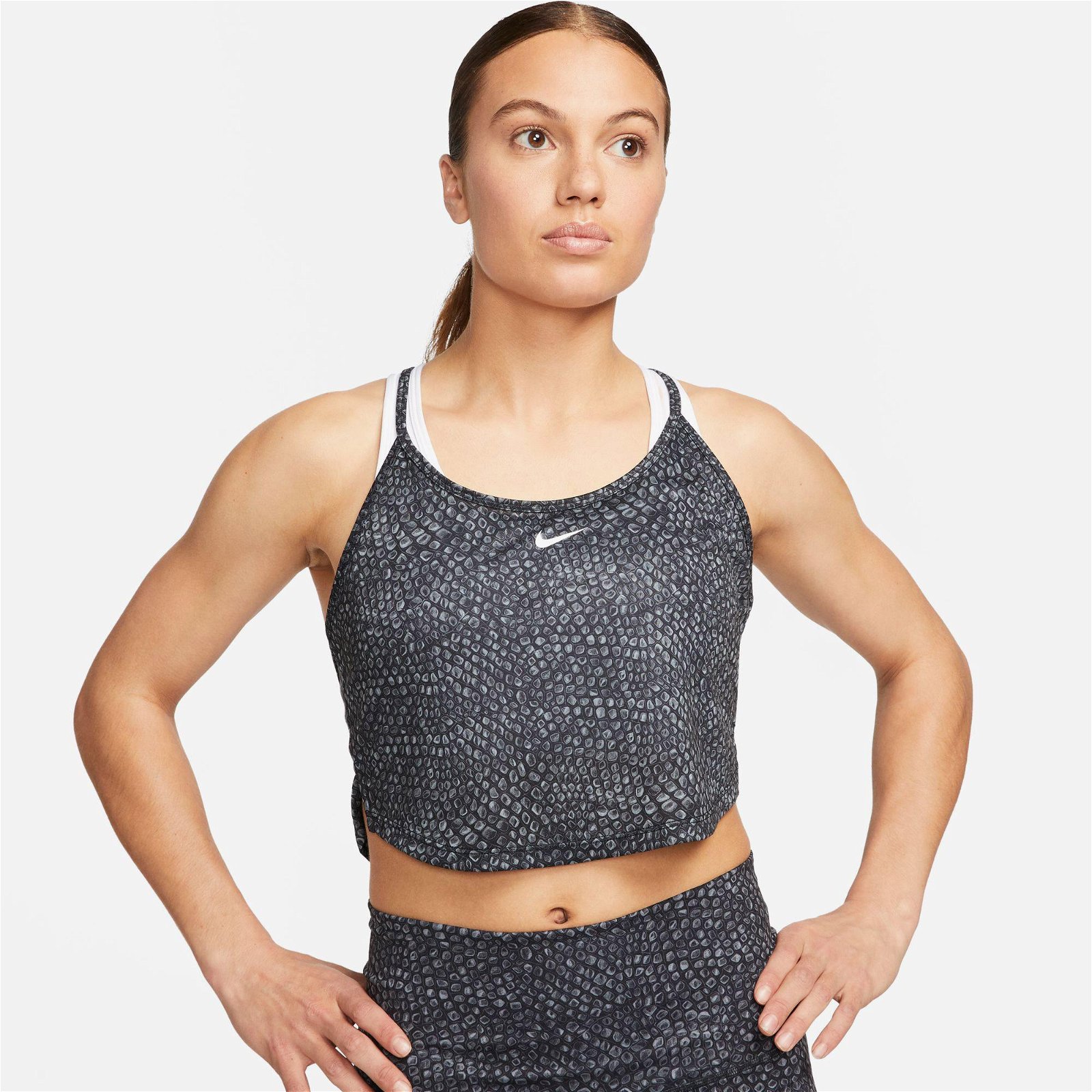 Nike One Dri-Fit Crop Tank All Over Print Kadın Siyah Kolsuz T-Shirt