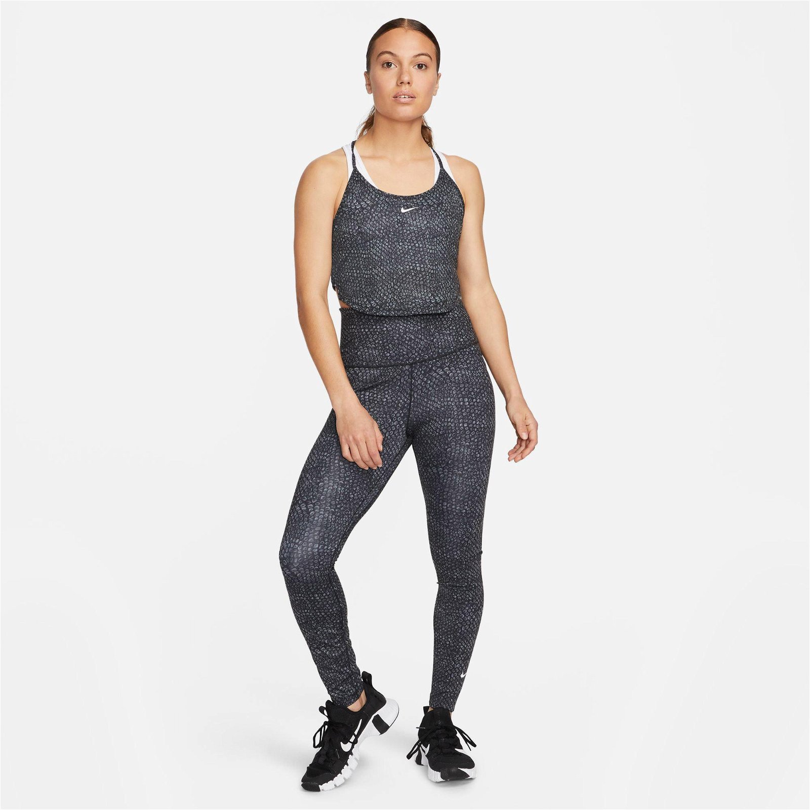 Nike One Dri-Fit Crop Tank All Over Print Kadın Siyah Kolsuz T-Shirt