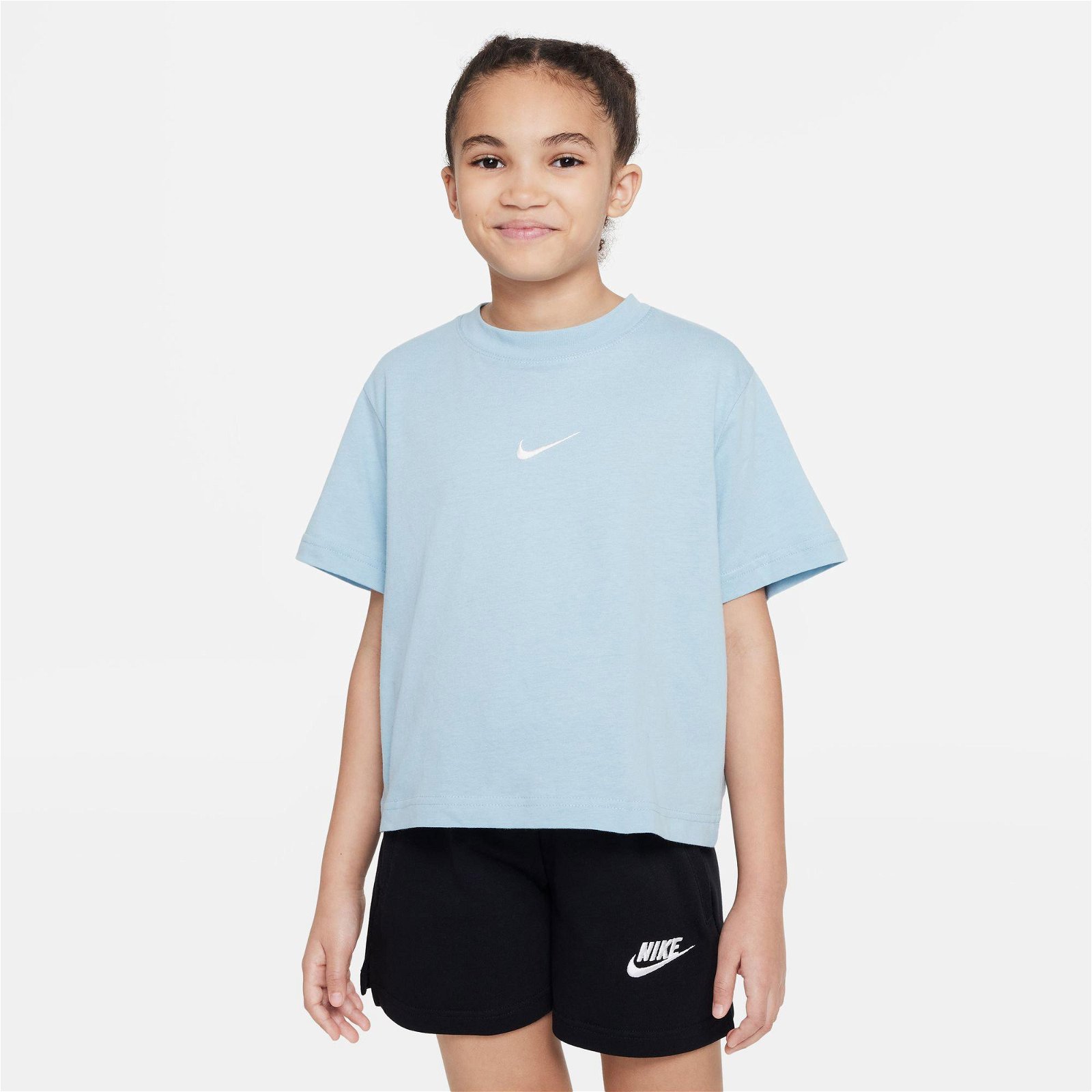 Nike Sportswear Essential Boxy Çocuk Mavi T-Shirt