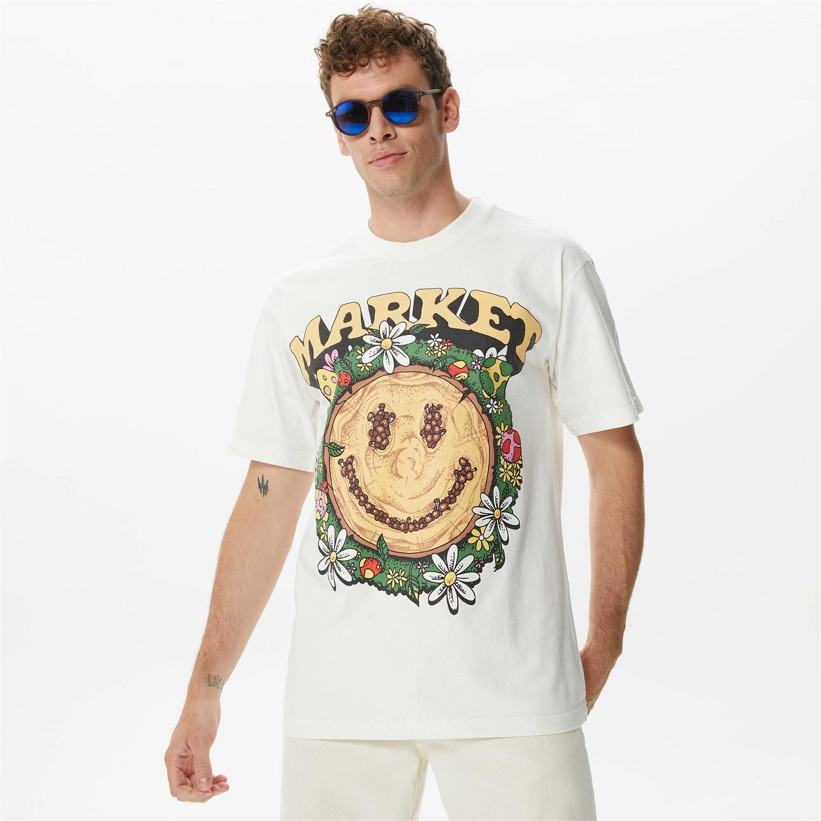 Market Smiley Decomposition Erkek Beyaz T-Shirt