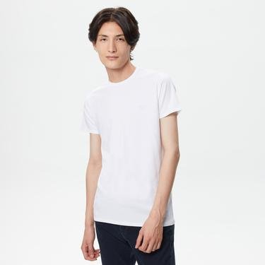 Lacoste Erkek Slim Fit Bisiklet Yaka Beyaz T-Shirt