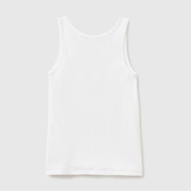  Benetton Keten Karışımlı Kadın Beyaz Kolsuz T-Shirt