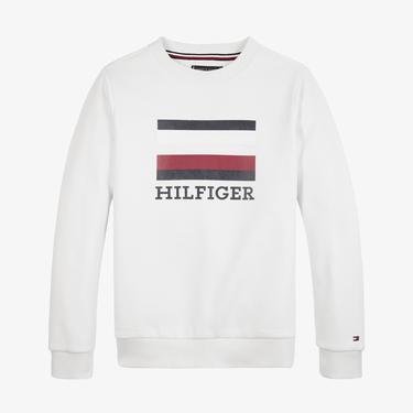  Tommy Hilfiger Logo Erkek Çocuk Beyaz Sweatshirt