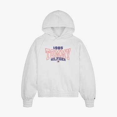  Tommy Hilfiger 985 Varsity Hoodie Kız Çocuk Beyaz Sweatshirt
