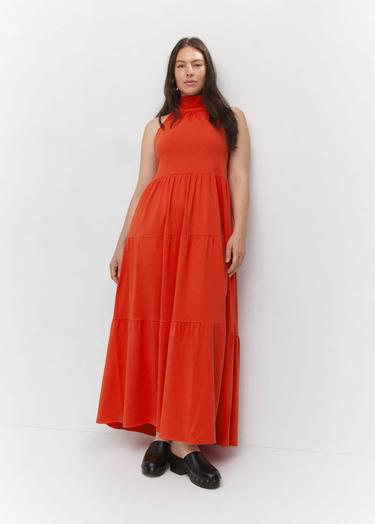  Mango Kadın Sırtı Açık Halter Elbise Turuncu